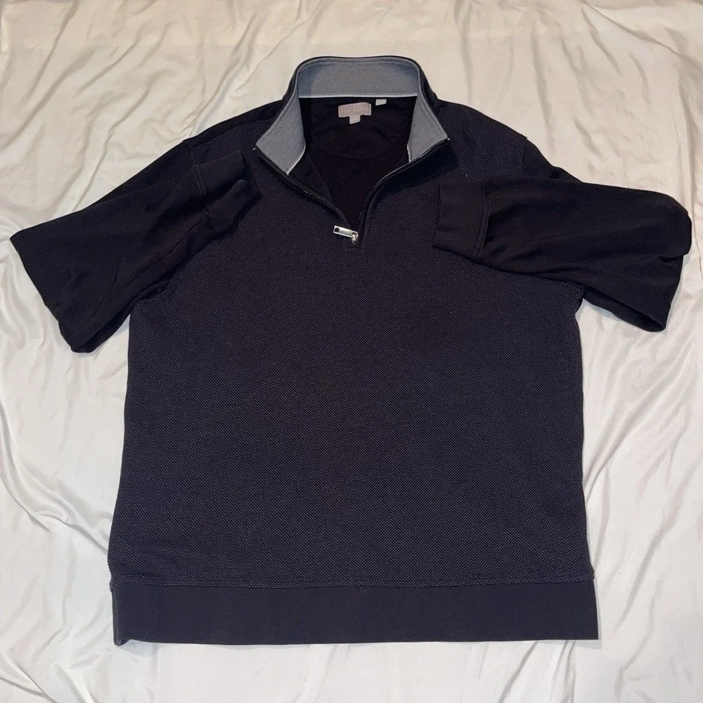 Ted Baker Mens 2XL Black Quarter Zip Textured Long Sleeve Pullover Sweater